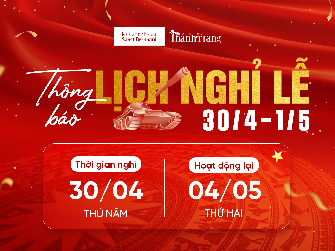Thanh Trang Pharma thông báo lịch nghỉ lễ 30/4 - 1/5